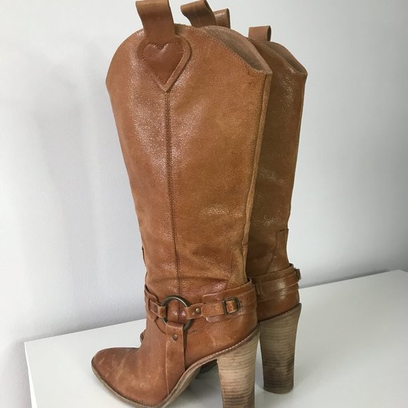 BCBG Maxazria Rusty Tan Leather High Heel Boots - Picture 3 of 9